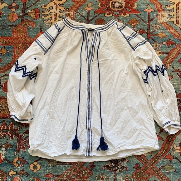 Zara embroidered peasant top blouse boho XS 0 2 EUC - Picture 1 of 3